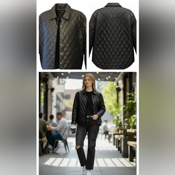Baccini Jackets & Blazers - Black Leather Jacket -Quilted Faux Leather -Size Large Petite EUC